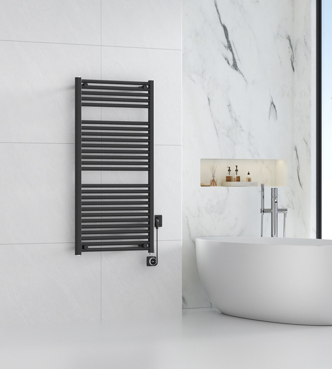Smart - elektrische handdoekradiator (700 Watt) - Mat Zwart - 118,5 x 60 Cm