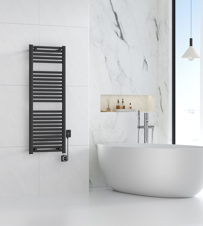 Smart - elektrische handdoekradiator (700 Watt) - Mat Zwart -118,5 x 45