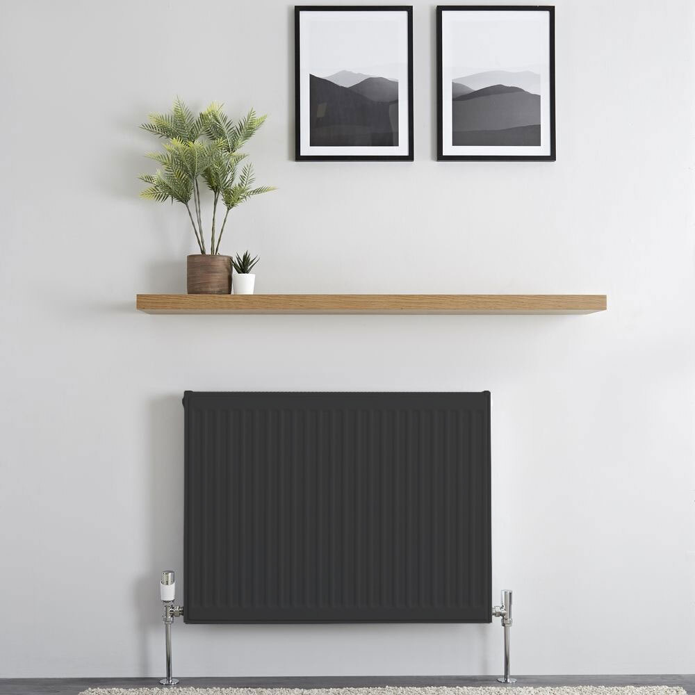 H50 x B80 T11 - Paneelradiator C4 geribbelde voorzijde Mat Zwart