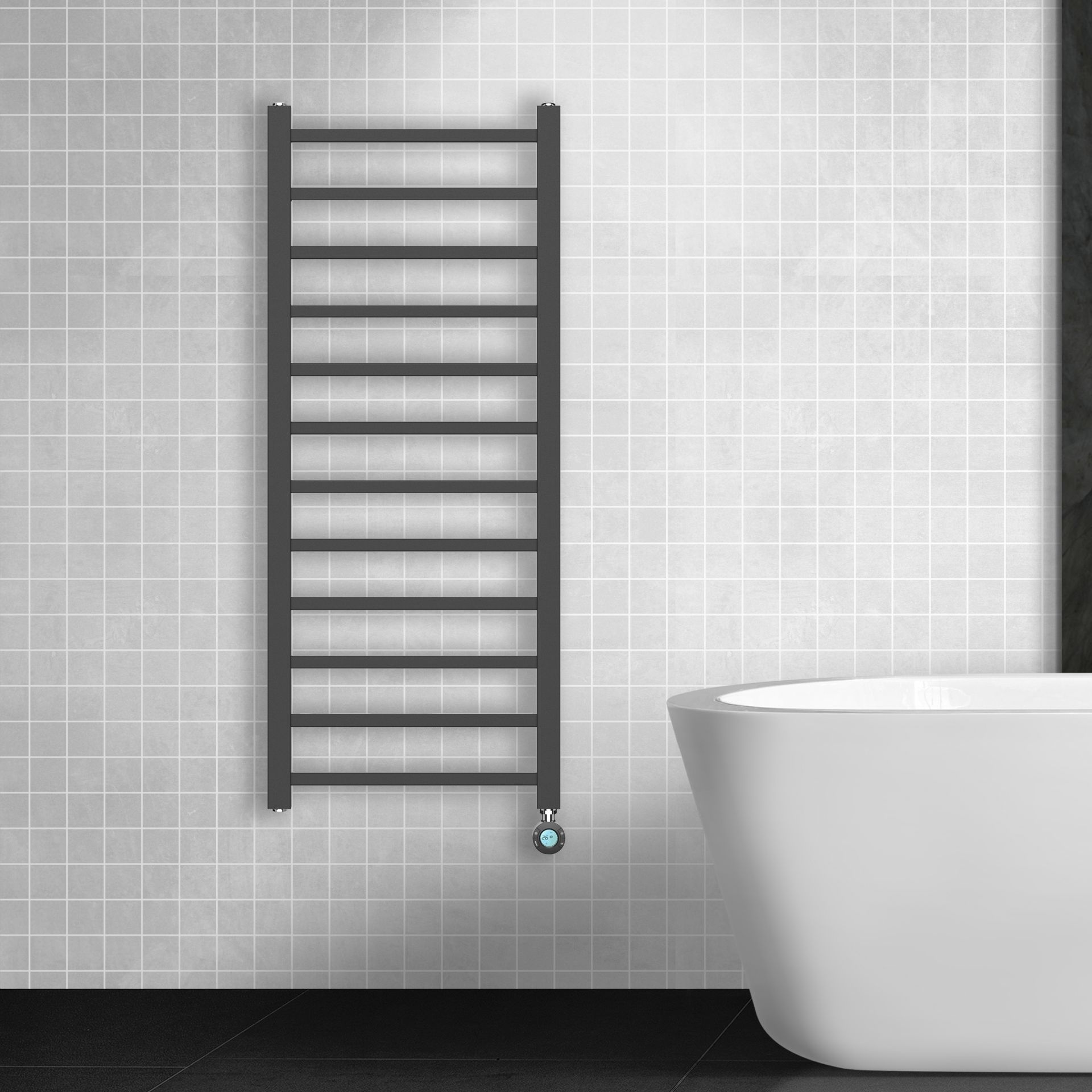 H160 x B50 cm - elektrische handdoekradiator 551 Watt -  Mat Zwart