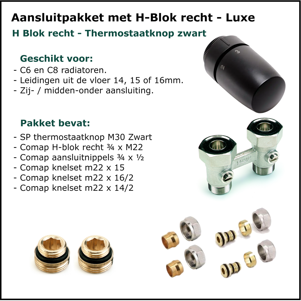 Aansluitset Onderblok Recht - H-Blok - Luxe - Zwart