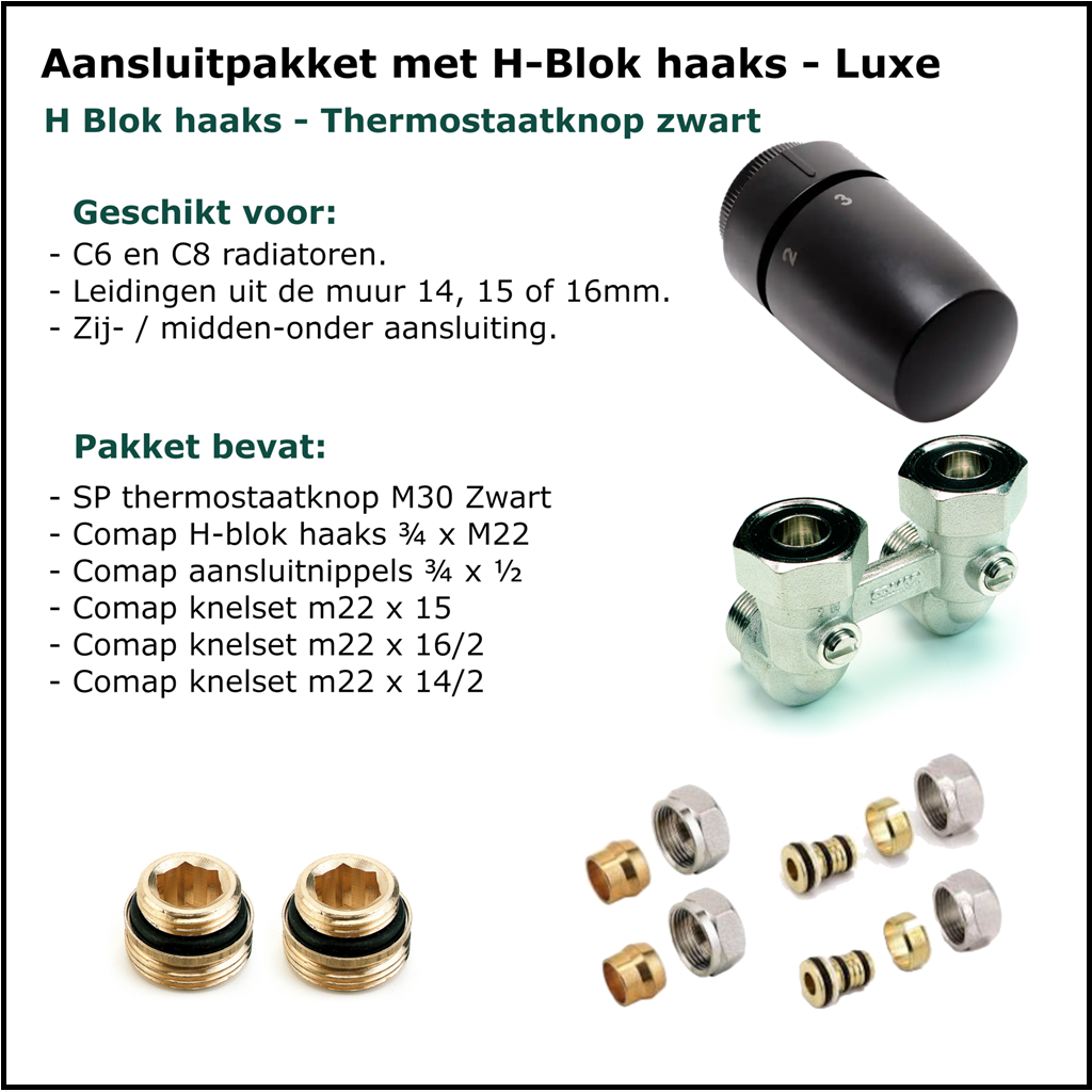 Aansluitset Onderblok Haaks - H-Blok - Luxe - Zwart