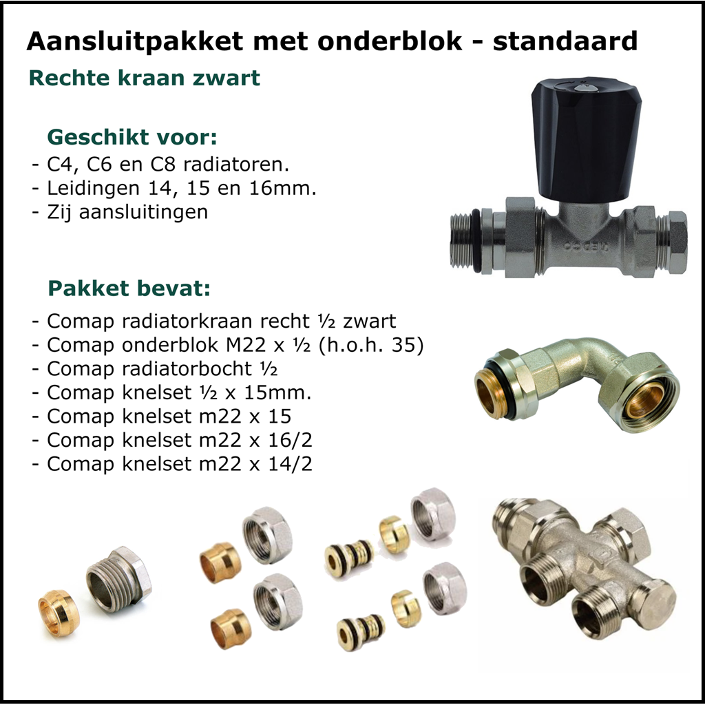 Set 6 - Aansluitset Recht - Onderblok - Standaard - Zwart
