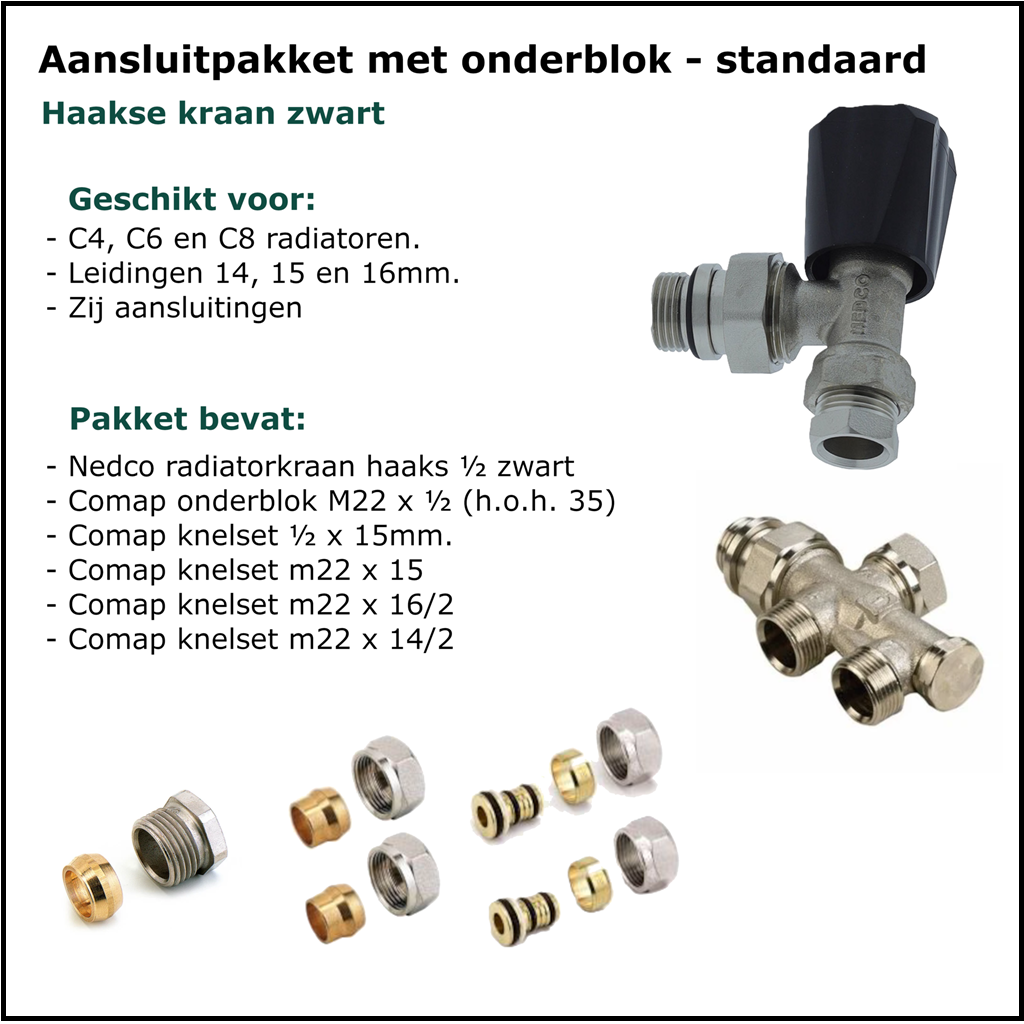 Set 7 - Aansluitset Haaks - Onderblok - Standaard - Zwart
