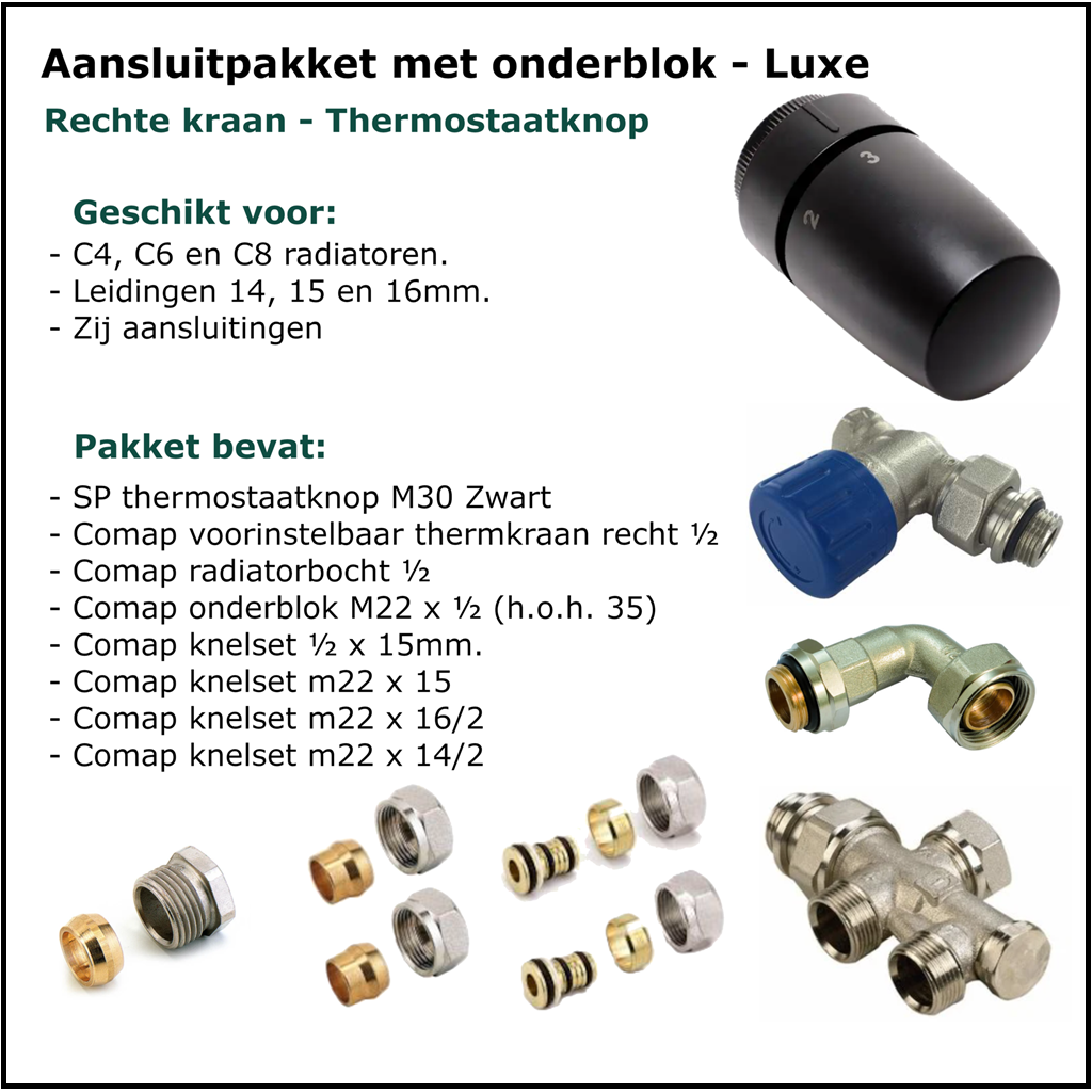 Set 8 - Aansluitset Recht - Onderblok - Luxe - Zwart