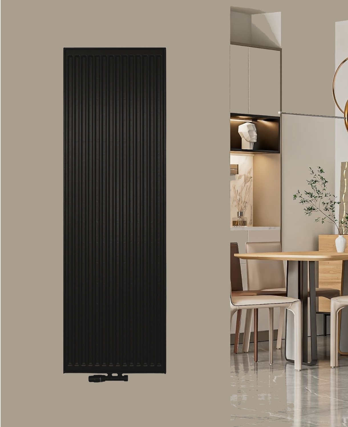 H200 x B60 Verticale designradiator T20 - C4 geribbeld Mat Zwart