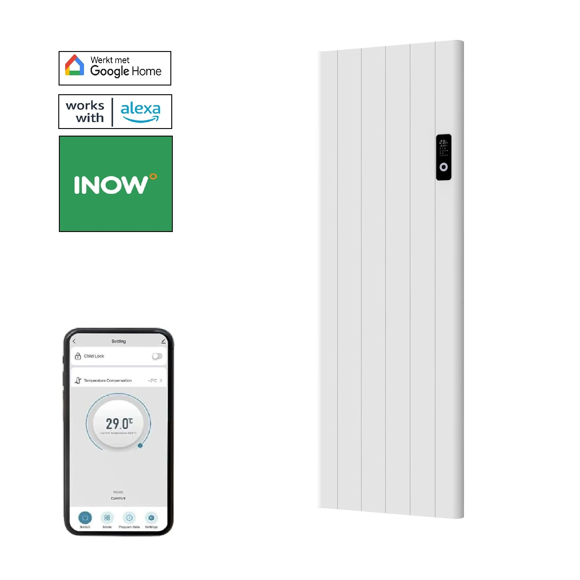elektrische designradiator verticaal H160 x B54 cm - Wit 2000 Watt