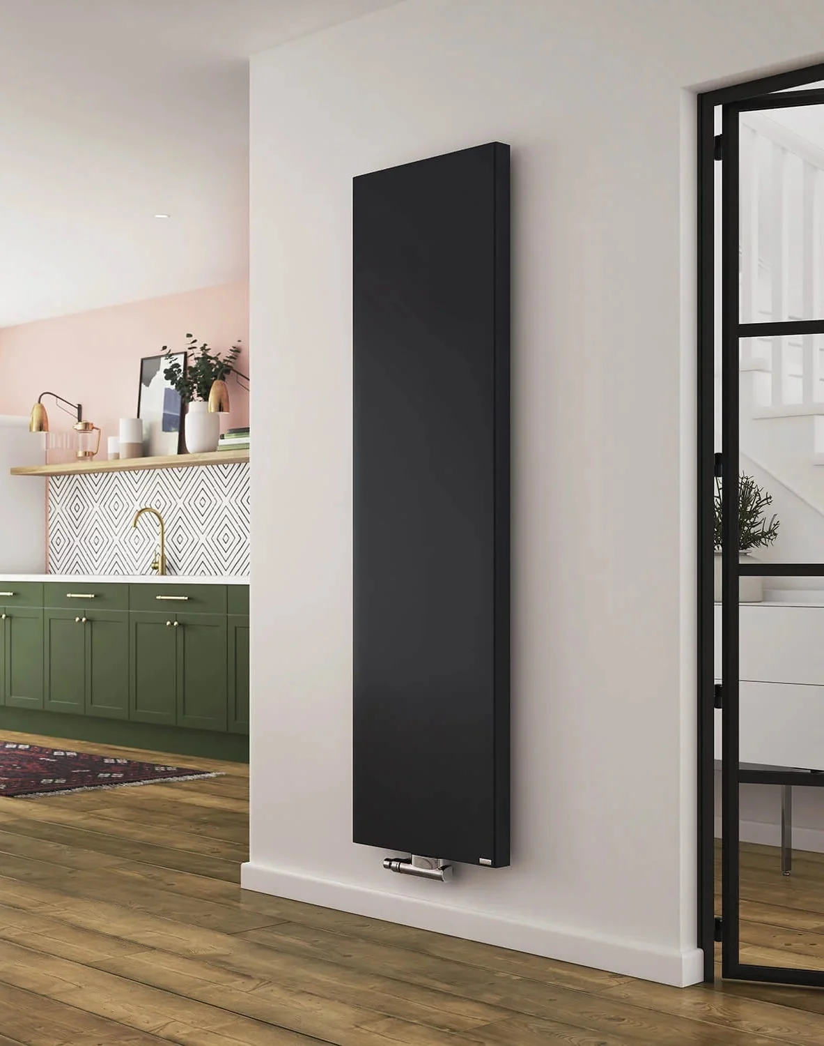 Verticale radiator met vlakke voorzijde zwart