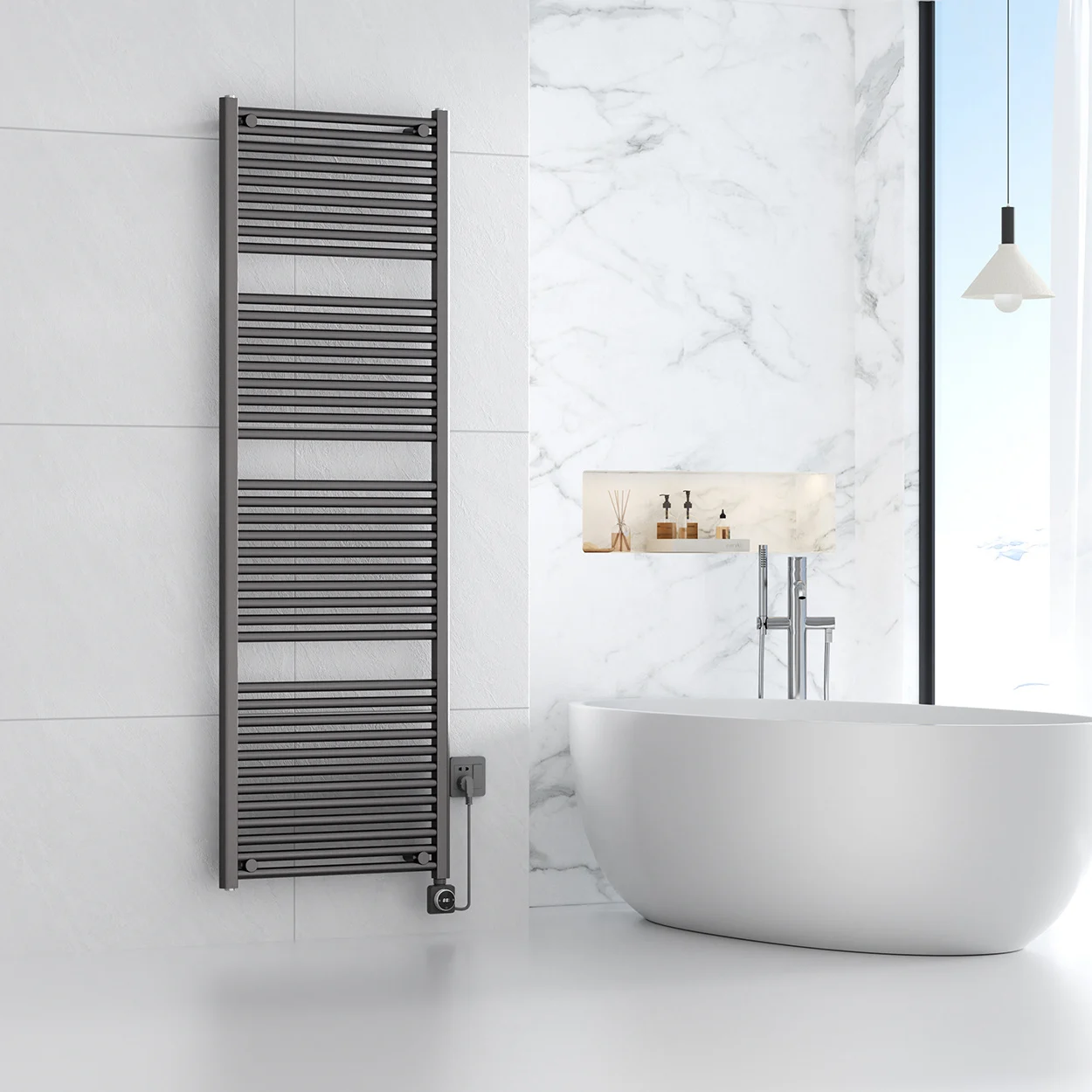 Smart WIFI elektrische handdoekradiator Gunmetal (1000 Watt)  181,7 x 60 cm