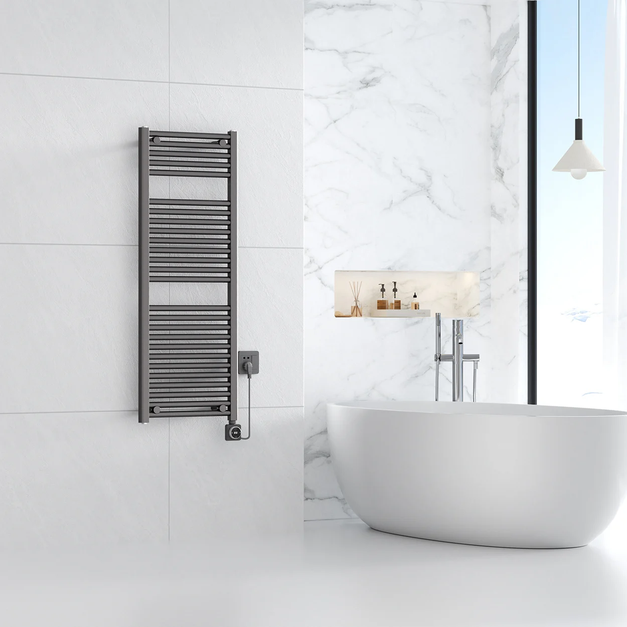Smart WIFI elektrische handdoekradiator Gunmetal  (700 Watt) 118,5 x 45 cm