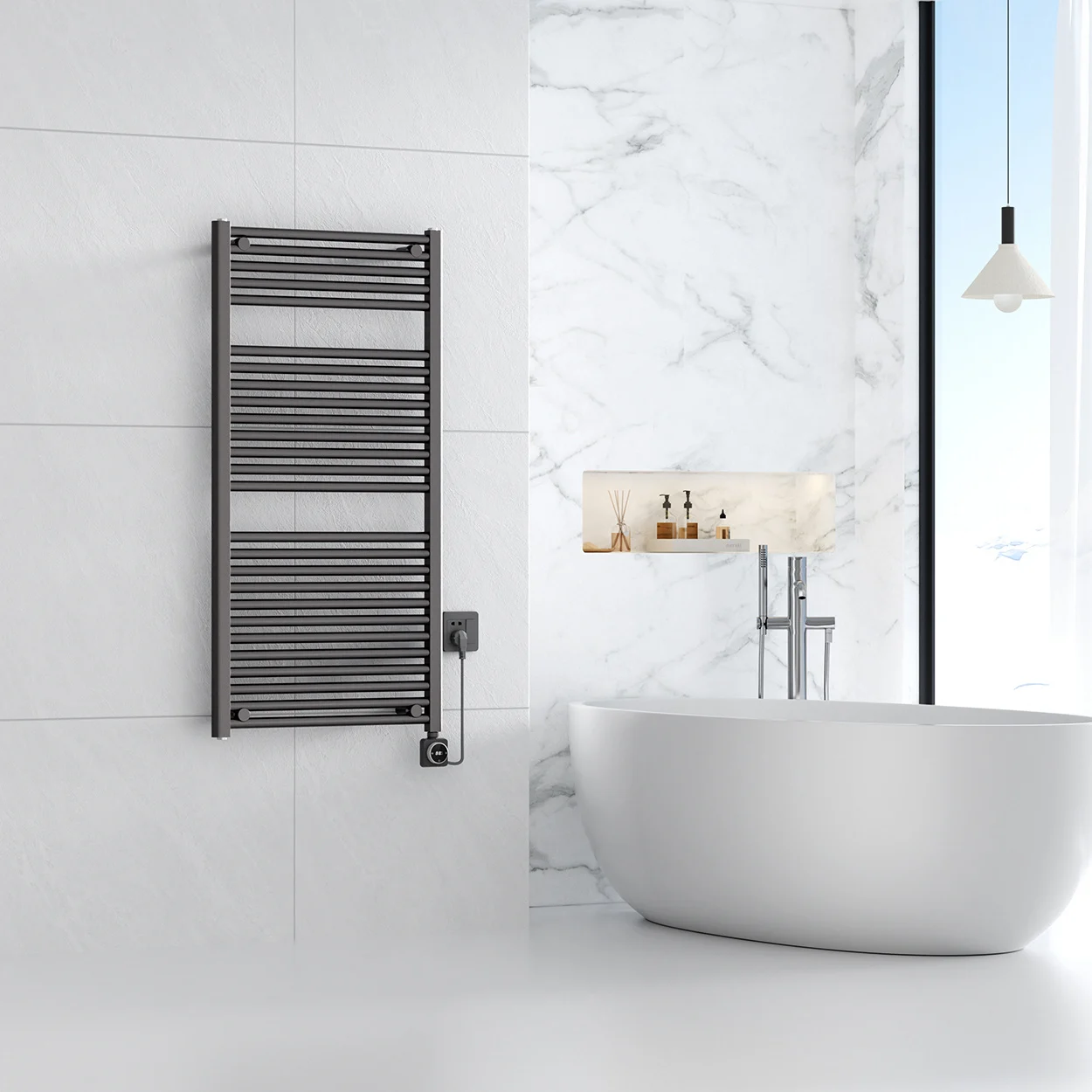 Smart WIFI elektrische handdoekradiator Gunmetal  (700 Watt) 118,5 x 60 cm